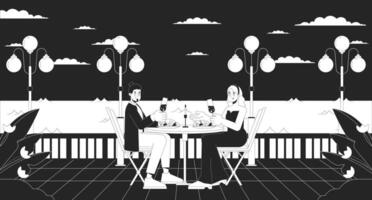 romântico restaurante perto beira-mar monocromático desenho animado plano ilustração vetor