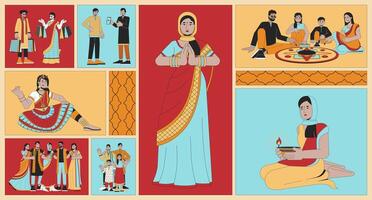 multicultural diwali pessoas bento rede ilustração conjunto vetor