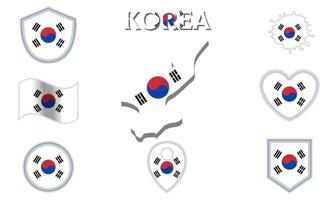 coleção do plano nacional bandeiras do Coréia com mapa vetor