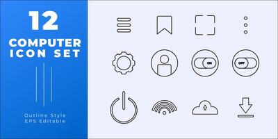 computador esboço estilo ícone conjuntos vetor