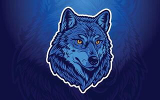 Lobo mascote logotipo com azul fundo vetor