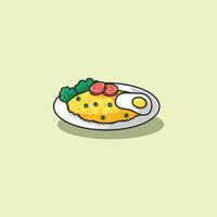 ilustração do frito arroz a indonésio rua Comida com frito ovo dentro vetor. vetor