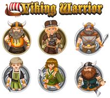 Guerreiros Viking em crachás redondos vetor