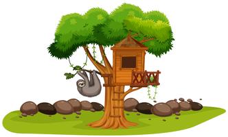 Uma preguiça na casa da árvore vetor