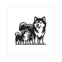 ai gerado alaskan malamute cachorro família clipart ilustração dentro Preto e branco vetor