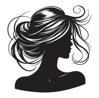 mulher com cabelo vetor, silhueta do uma garota, silhueta do uma menina vetor