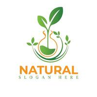 natural, eco comida, verde folha plantinha, crescendo plantar logotipo Projeto vetor modelo. natural logotipos com folhas