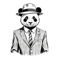 panda vestindo o negócio suíte velho retro vintage gravado tinta colori esboço mão desenhado linha arte vetor