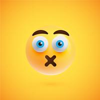 Emoticon amarelo realista na frente de um fundo amarelo, ilustração vetorial vetor