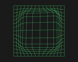 distorcido cyber grade. cyberpunk geometria elemento ano 2000 estilo. isolado verde malha em Preto fundo. vetor moda ilustração.