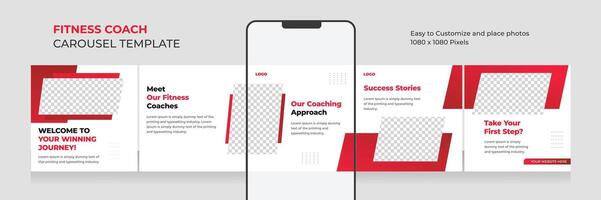 ginástica e saúde social meios de comunicação carrossel, carrossel modelo para pessoal ginástica treinador, eps vetor ilustração.