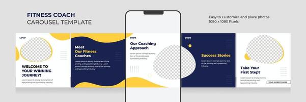 ginástica e saúde social meios de comunicação carrossel, carrossel modelo para pessoal ginástica treinador, eps vetor ilustração.