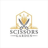 tesouras logotipo com uma combinação do jardins ou flores vetor