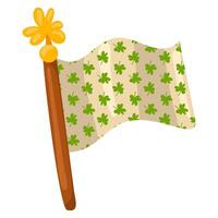 a bandeira do Irlanda em st. patrick's dia. uma desenhado à mão bandeira em uma mastro. uma em desenvolvimento luz ondulado bandeira com trevo dentro verde, branco. isolado vetor imagem em uma branco. para a feriados do Irlanda
