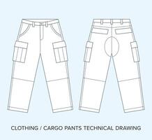 carga calça com bolsos, técnico desenho, vestuário projeto para moda designers vetor