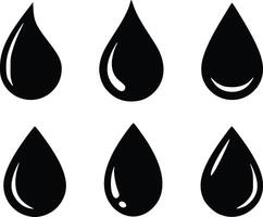 água solta forma. Preto água ou chuva gotas definir. água ou óleo derrubar. encanamento logotipo plano estilo vetor