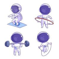 fofa astronauta exercício, desenho animado estilo conjunto vetor