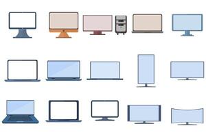 coleção do eletrônicos e dispositivos relacionado ícones. computador e computador portátil ícones. coleção do computador, hardware, computador portátil e computadores vetor sinais. plano vetor ilustração em branco fundo.