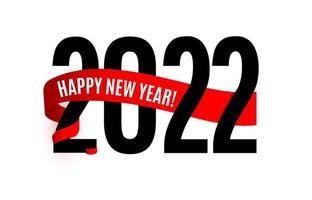design de cartaz de ano novo com 2022 números, desejo de feliz ano novo na fita vermelha, lenço de inverno. ilustração vetorial vetor
