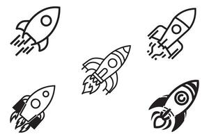 vôo espaço foguete ícone ícone conjunto vetor em branco fundo ilustração