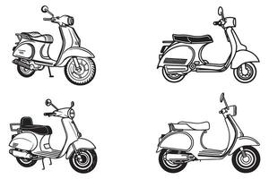 lambreta mão desenhar conjunto vetor Projeto em branco fundo ilustração