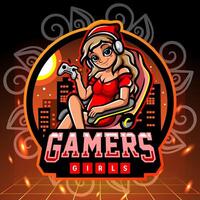 gamers menina mascote. esport logotipo Projeto vetor