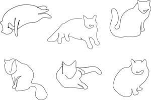 1 linha gatos conjunto ilustração vetor rabisco deitado sentado relaxamento animais de estimação fofa fofo