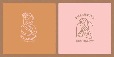 hijab beleza com simples rosa desenhado à mão linha arte logotipo vetor