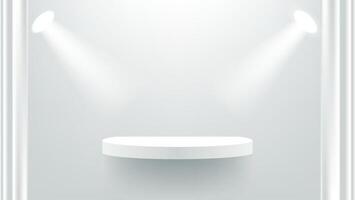 branco pedestal pódio com luz e cortinas para exibição produtos apresentação. vetor ilustração