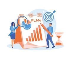 a o negócio equipe cria uma o negócio estratégia. analisar o negócio planos para alcançar alvos. o negócio plano conceito. plano vetor ilustração.