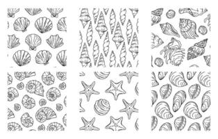 conjunto do conchas do mar Preto e branco desatado vetor fundo. vetor gráficos para têxtil imprimir, papel