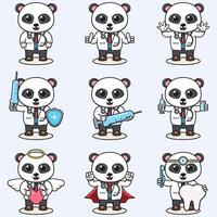 vetor ilustração do fofa panda desenho animado com médico fantasia. conjunto do fofa panda personagens. coleção do engraçado pequeno panda.