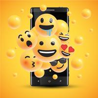 Emoticons realistas diferentes na frente de um celular, ilustração vetorial vetor