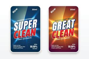 limpador etiquetas Projeto para detergente ou desinfetante vetor