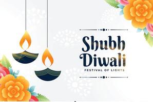 cultural shubh diwali modelo com artístico diya e flor vetor