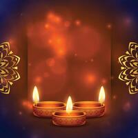 brilhando shubh diwali bandeira com 3d óleo diya dentro indiano estilo fundo vetor