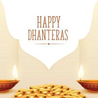 feliz dhanteras hindu festival fundo com ouro moeda e diya vetor