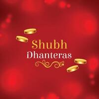 brilhante vermelho fundo com dourado moeda para shubh dhanteras celebração vetor