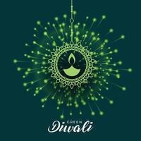 verde diwali fogo de artifício celebração conceito com suspensão diya Projeto vetor