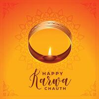 tradicional karwa Chauth cumprimento com peneira e diya vetor