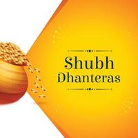 shubh dhanteras tradicional fundo com dourado moeda dentro Panela vetor