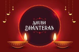 tradicional shubh dhanteras brilhante fundo com diya Projeto vetor