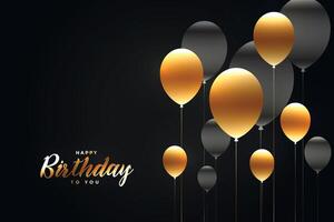 dourado e Preto aniversário brilhante balões fundo vetor