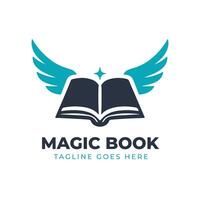 Educação logotipo com livro e asas vetor