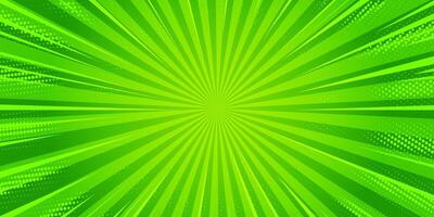 starburst desenho animado quadrinho fundo. pop arte padronizar com radial raios efeito. vetor Sol luz verde papel de parede com meio-tom. abstrato animê explosão. vintage mangá pano de fundo