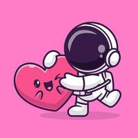 fofa astronauta segurando fofa amor coração desenho animado vetor ícone ilustração. Ciência tecnologia ícone conceito isolado Prêmio vetor. plano desenho animado estilo