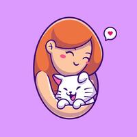 fofa menina abraço gato desenho animado vetor ícone ilustração. animal pessoas ícone conceito isolado Prêmio vetor. plano desenho animado estilo