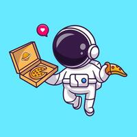 fofa astronauta comendo pizza desenho animado vetor ícone ilustração. Ciência Comida ícone conceito isolado Prêmio vetor. plano desenho animado estilo