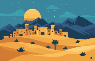 plano Projeto ilustração do antigo Palácio construção dentro árabe deserto às noite vetor