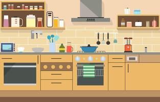 plano Projeto do cozinha dentro restaurante com cozinha utensílios e armazenamento prateleiras vetor
